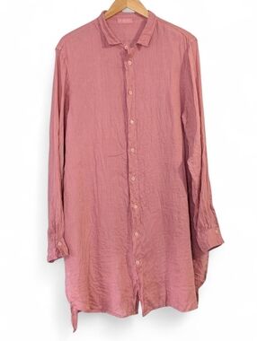 CP Shades XL Linen Shirt Dress Rose Pink Long Sleeve Button Up Tunic Made In USA